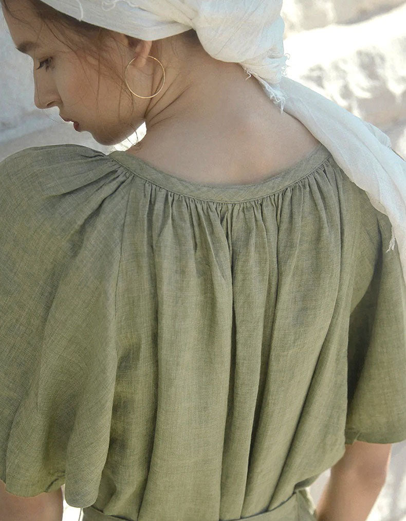 Women’s Short Sleeve Linen Button Maxi Dress