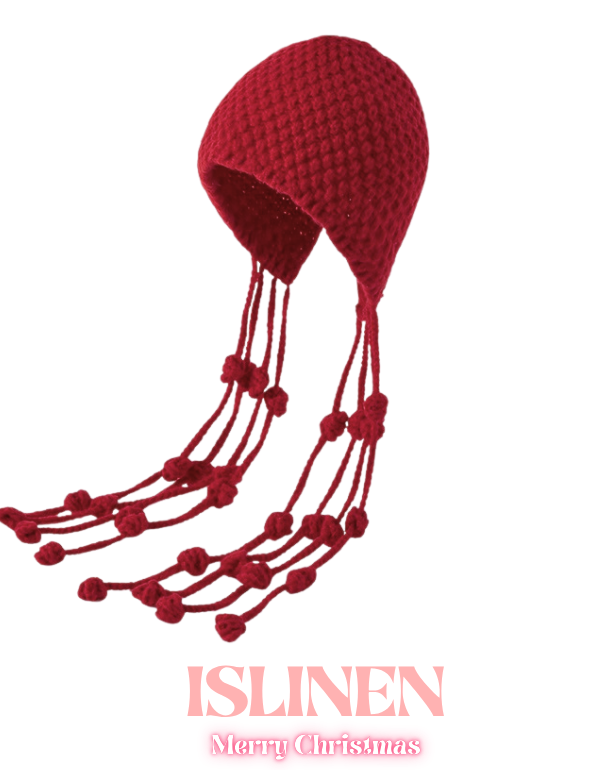 Women’s Warm Red Christmas Design Knit Beanie Hats