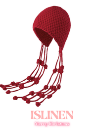 Women’s Warm Red Christmas Design Knit Beanie Hats