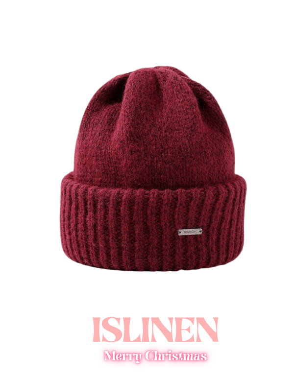 Women’s Warm Red Christmas Design Knit Beanie Hats