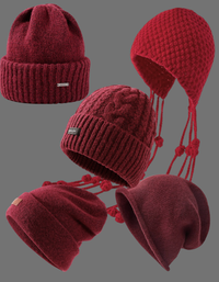 Women’s Warm Red Christmas Design Knit Beanie Hats