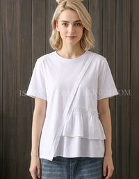 Women's White Asymmetrical Ruffle Cotton Summer Top