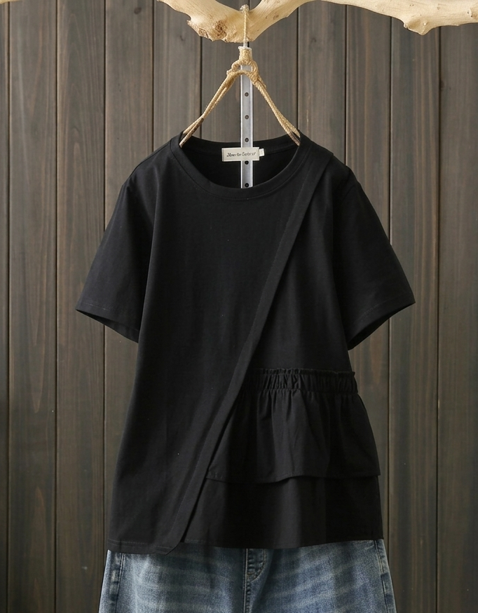 Casual Oversized Cotton T-Shirt with Ruffle Detail