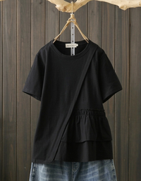 Casual Oversized Cotton T-Shirt with Ruffle Detail