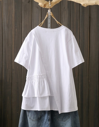 Minimalist White Cotton Ruffle Hem Casual Tee