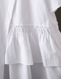 Minimalist White Cotton Ruffle Hem Casual Tee