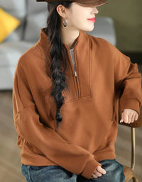 Women's Casual Brown Pullover with Zipper Neck
