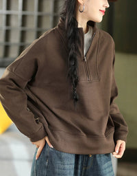 Women's Loose-Fit Brown Long Sleeve Sweatshirt