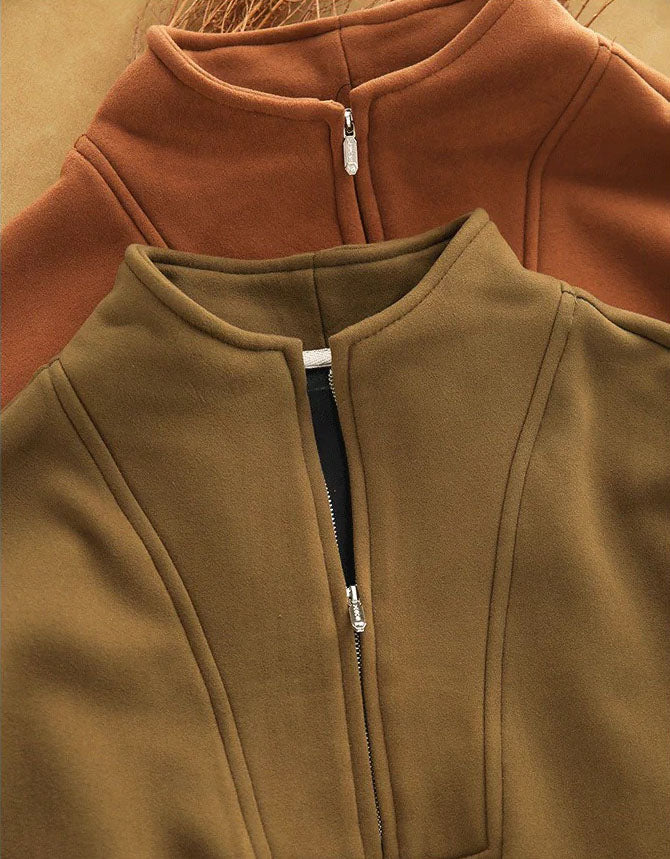 Women's Fleece-Lined Brown Quarter-Zip Sweatshirt