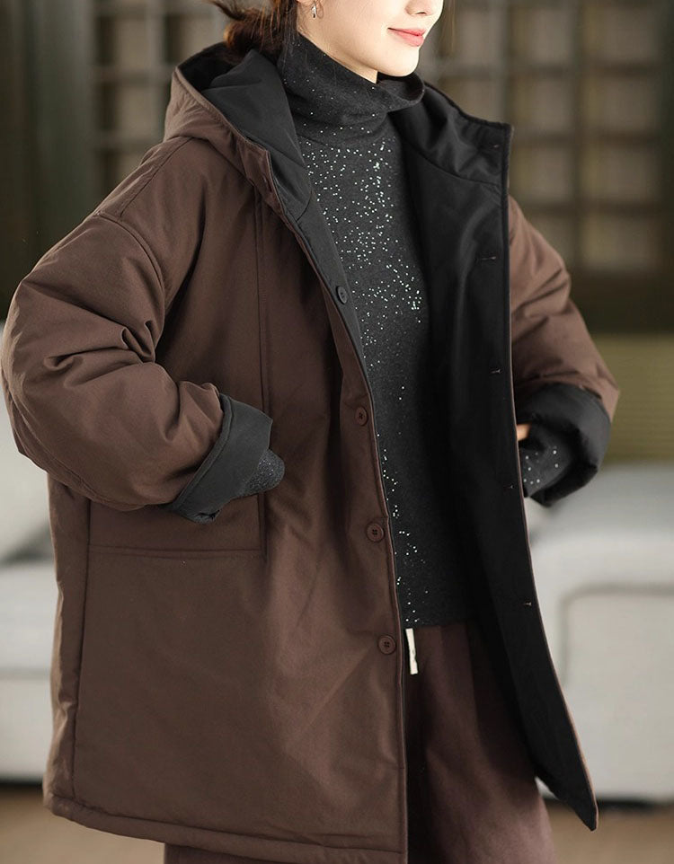 Women's Winter Casual Loose Reversible Hooded Coat