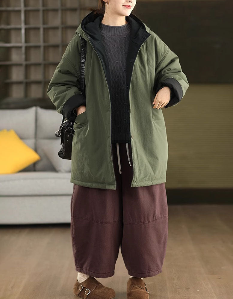 Women's Winter Casual Loose Reversible Hooded Coat