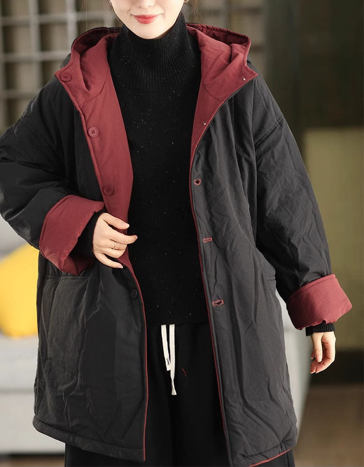 Women's Winter Casual Loose Reversible Hooded Coat
