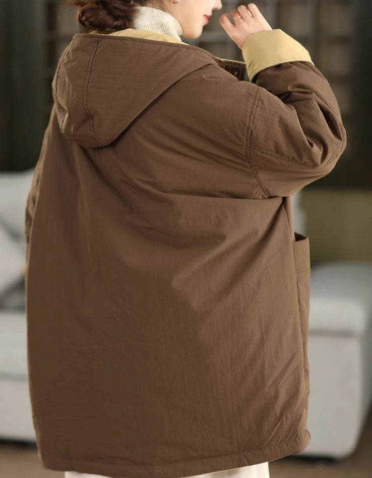 Women's Winter Casual Loose Reversible Hooded Coat