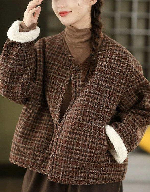 plaid jacket with faux fur cuffs and cozy sherpa lining for winter