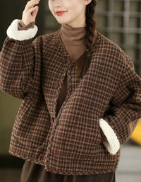 plaid jacket with faux fur cuffs and cozy sherpa lining for winter