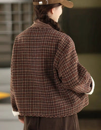 oversized plaid jacket with sherpa lining for women back view
