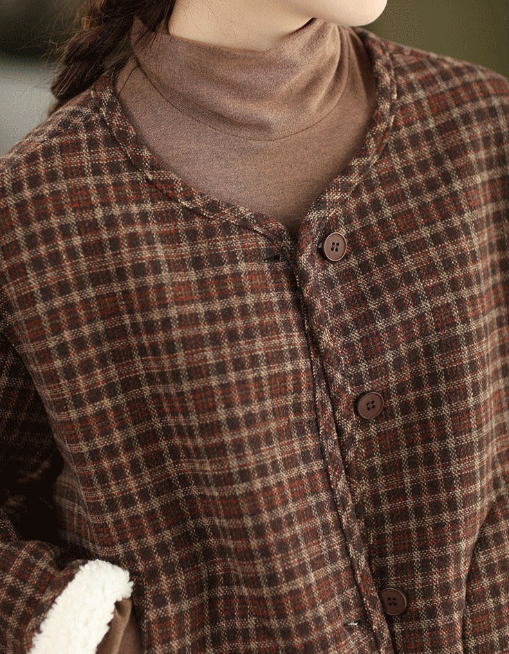 oversized plaid jacket with sherpa lining for women close-up