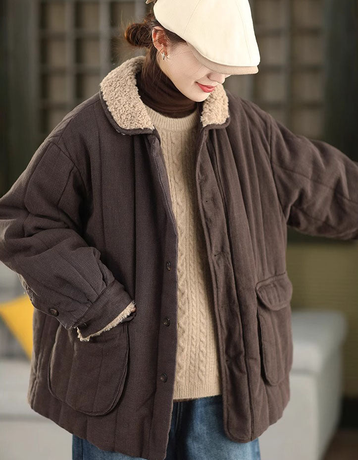 Women's Winter Casual Sherpa Collar Quilted Coat