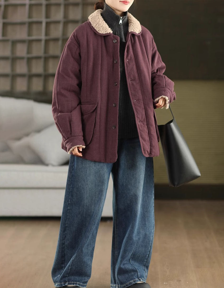 Women's Winter Casual Sherpa Collar Quilted Coat