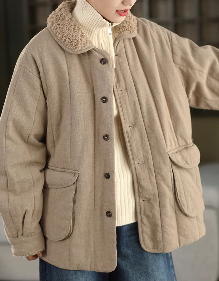 Women's Winter Casual Sherpa Collar Quilted Coat