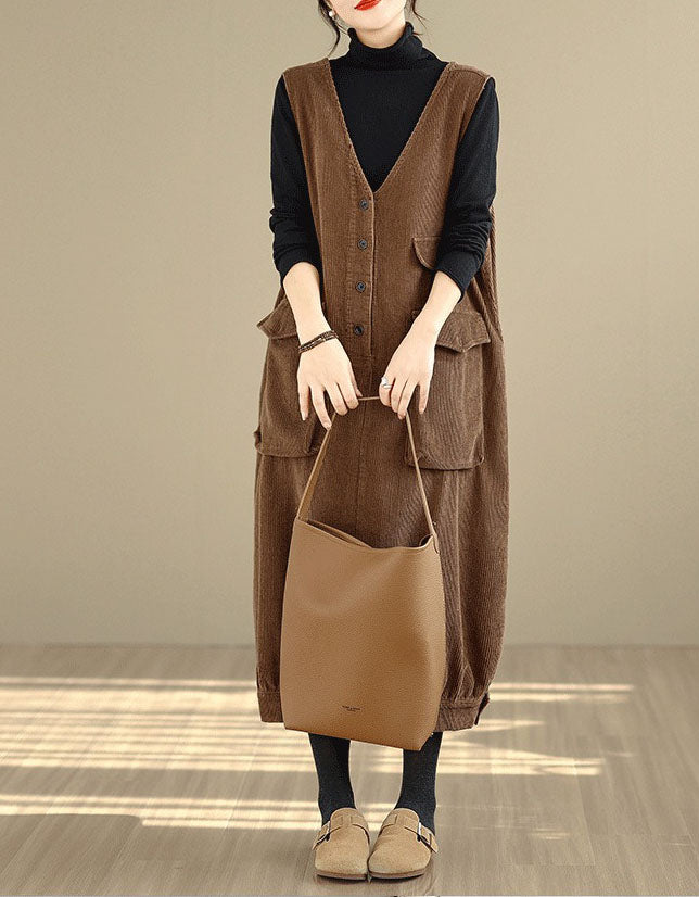 Women’s Winter Casual V-Neck Tunic Corduroy Dress