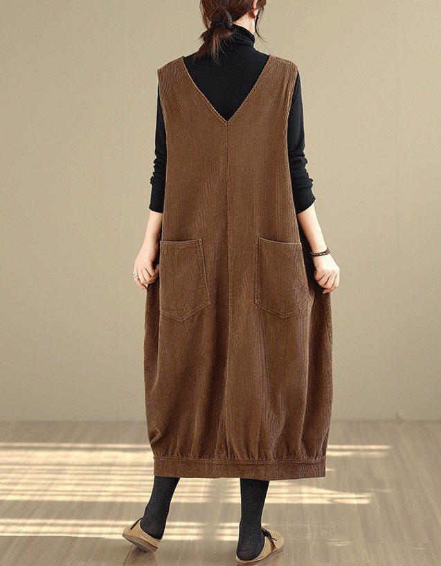 Women’s Winter Casual V-Neck Tunic Corduroy Dress