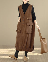 Women’s Winter Casual V-Neck Tunic Corduroy Dress