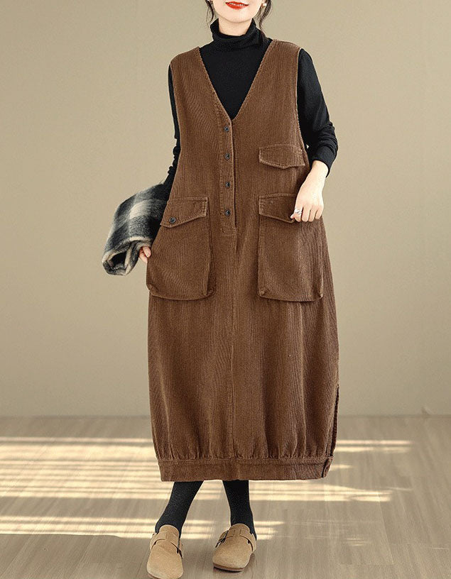 Women’s Winter Casual V-Neck Tunic Corduroy Dress