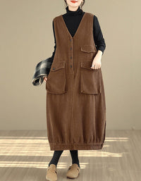 Women’s Winter Casual V-Neck Tunic Corduroy Dress