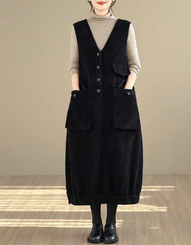 Women’s Winter Casual V-Neck Tunic Corduroy Dress