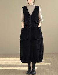 Women’s Winter Casual V-Neck Tunic Corduroy Dress