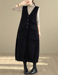 Women’s Winter Casual V-Neck Tunic Corduroy Dress