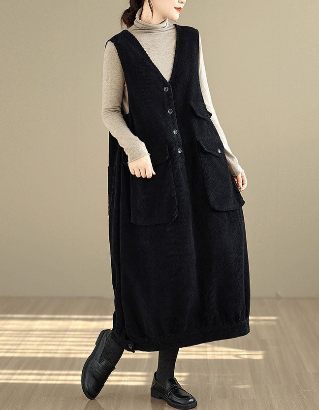 Women’s Winter Casual V-Neck Tunic Corduroy Dress