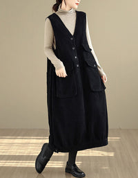 Women’s Winter Casual V-Neck Tunic Corduroy Dress
