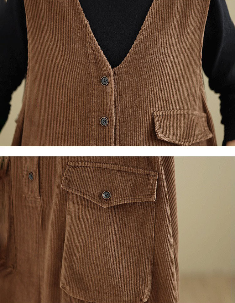 Women’s Winter Casual V-Neck Tunic Corduroy Dress
