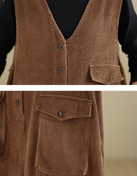 Women’s Winter Casual V-Neck Tunic Corduroy Dress