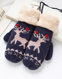 Women's Winter Christmas Reindeer Pattern Furry Knit Mittens