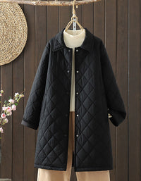 Women's Winter Comfortable Classic Black Quilted Long Coat