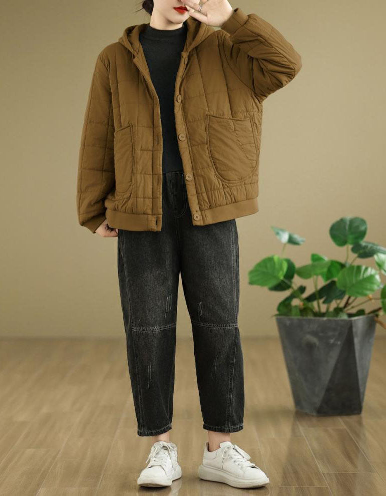 Women’s Winter Comfortable Loose Quilted Hooded Coat