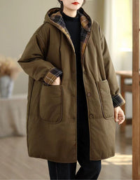 Women's Winter Comfortable Plaid Lining Padded Hooded Coat