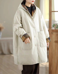 Women's Winter Comfortable Plaid Lining Padded Hooded Coat