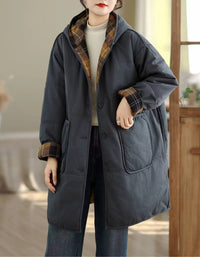 Women's Winter Comfortable Plaid Lining Padded Hooded Coat