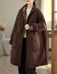 Women's Winter Comfortable Plaid Lining Padded Hooded Coat
