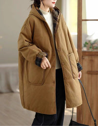 Women's Winter Comfortable Plaid Lining Padded Hooded Coat