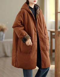 Women's Winter Comfortable Plaid Lining Padded Hooded Coat
