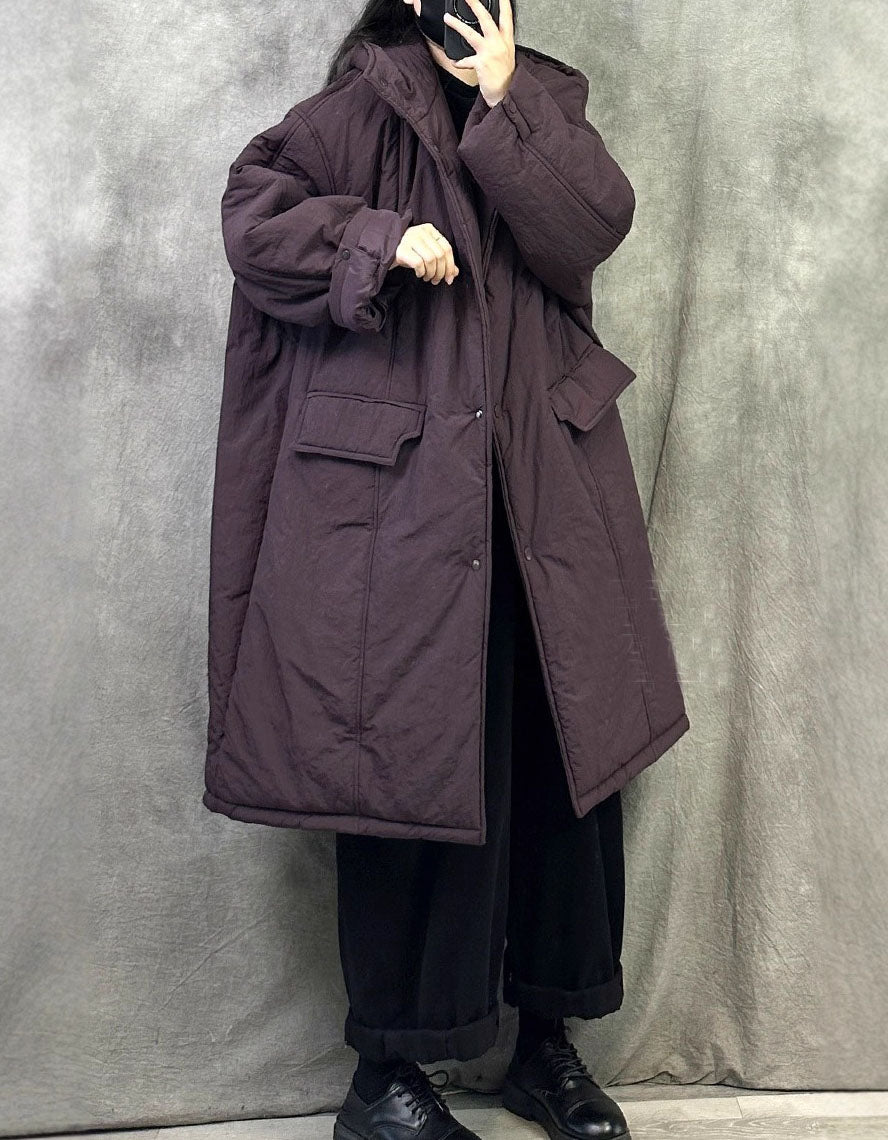 Women's Winter Large Pockets Puffer Hooded Long Coat