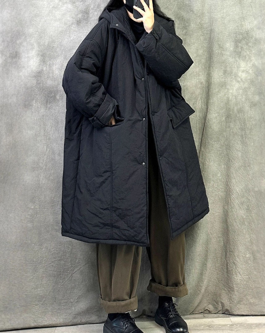 Women's Winter Large Pockets Puffer Hooded Long Coat