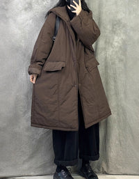 Women's Winter Large Pockets Puffer Hooded Long Coat