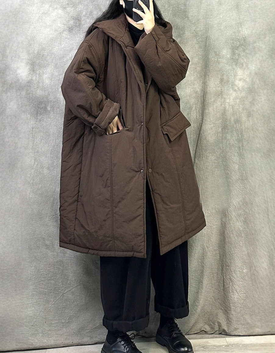 Women's Winter Large Pockets Puffer Hooded Long Coat