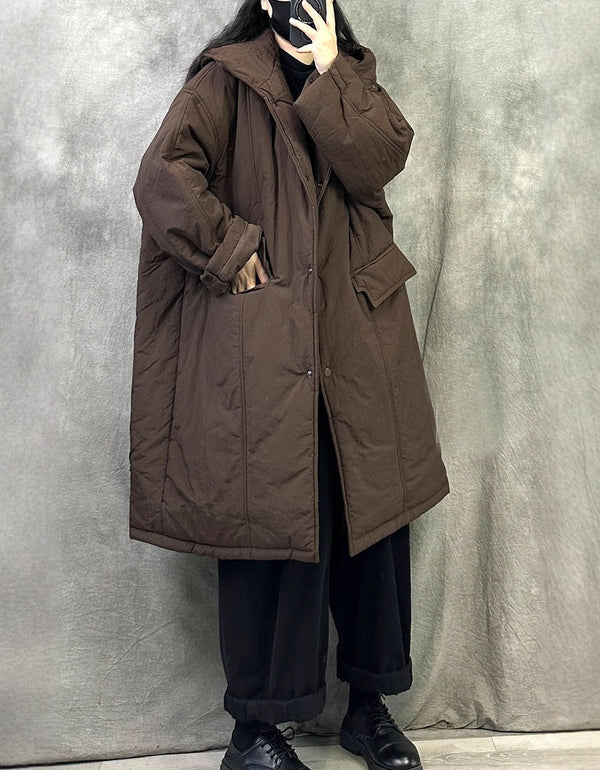 Women's Winter Large Pockets Puffer Hooded Long Coat